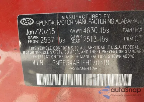 2015 Hyundai Sonata Sport 2.0T из США, поврежденный, VIN 5NPE34AB1FH170318